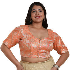 Orange color Blouse in Brocade fabric with Self work