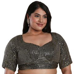 Black and Grey color Blouse in Silk fabric with Embroidered work