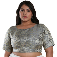 Black and Grey color Blouse in Brocade fabric with Self work