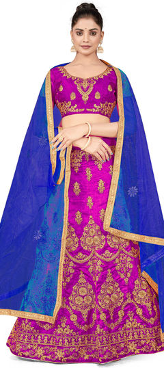 Pink and Majenta color Lehenga in Silk fabric with Embroidered, Stone, Thread, Zari work