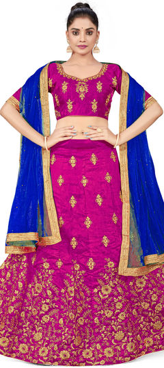 Pink and Majenta color Lehenga in Silk fabric with Embroidered, Stone, Thread, Zari work