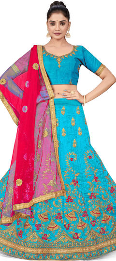 Festive, Reception Blue color Lehenga in Art Silk fabric with A Line Embroidered, Stone, Thread, Zari work : 1863332