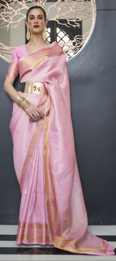 Pink and Majenta color Saree in Silk fabric with Weaving work