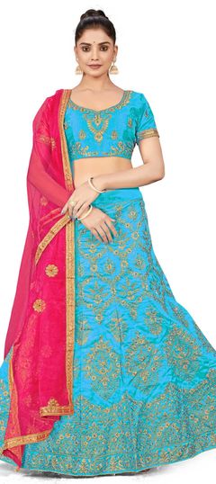 Blue color Lehenga in Silk fabric with Embroidered, Stone, Thread, Zari work