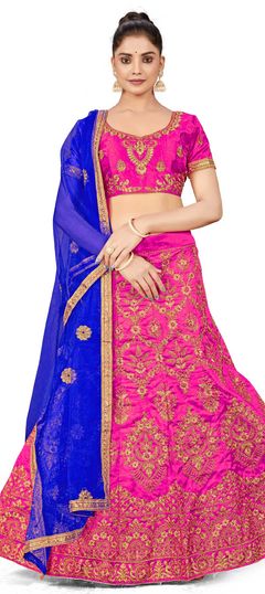 Pink and Majenta color Lehenga in Silk fabric with Embroidered, Stone, Thread, Zari work