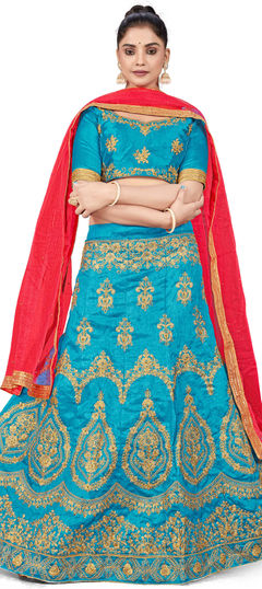 Blue color Lehenga in Art Silk fabric with Embroidered, Stone, Thread, Zari work