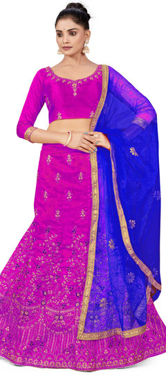 Pink and Majenta color Lehenga in Art Silk fabric with Embroidered, Stone, Thread, Zari work