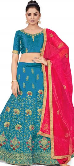 Blue color Lehenga in Art Silk fabric with Embroidered, Stone, Thread, Zari work