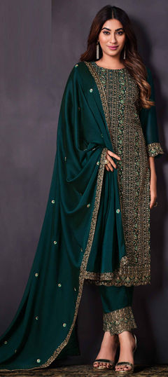 Blue color Salwar Kameez in Georgette fabric with Embroidered, Sequence, Thread work