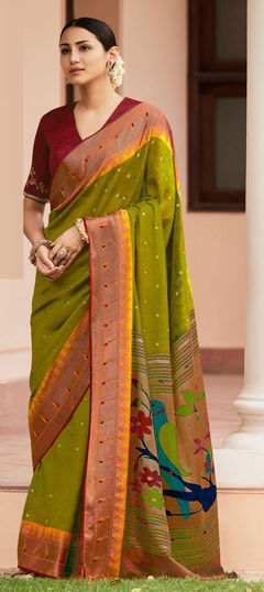 Green color Saree in Brasso fabric with Printed work