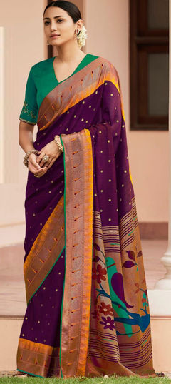 Purple and Violet color Saree in Brasso fabric with Printed work