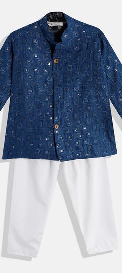 Blue color Boys Kurta Pyjama in Cotton fabric with Embroidered, Resham, Thread work