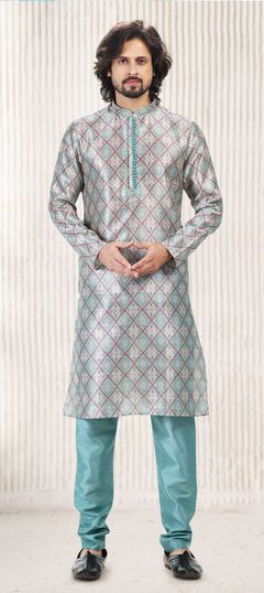 Blue color Kurta Pyjamas in Jacquard fabric with Weaving work : 1863890