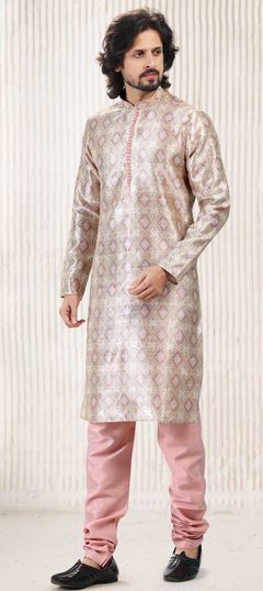 Beige and Brown, Pink and Majenta color Kurta Pyjamas in Jacquard fabric with Weaving work : 1863893