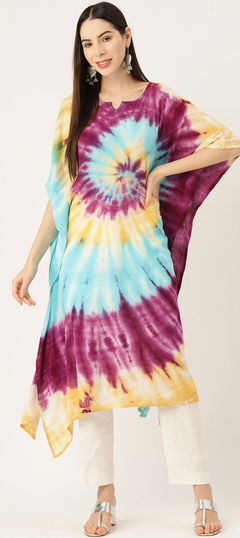 Multicolor color Kaftan in Crepe Silk fabric with Printed, Tye n Dye work