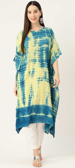 Multicolor color Kaftan in Crepe Silk fabric with Printed, Tye n Dye work