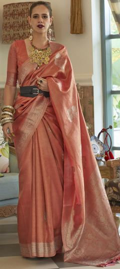 Traditional, Wedding Red and Maroon color Saree in Tissue fabric with South Weaving work : 1864097