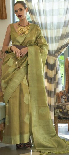 Traditional, Wedding Green color Saree in Tissue fabric with South Weaving work : 1864098