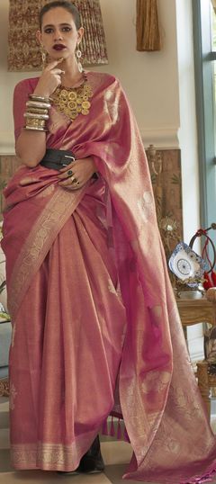 Traditional, Wedding Pink and Majenta color Saree in Tissue fabric with South Weaving work : 1864100