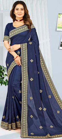 Blue color Saree in Art Silk, Silk fabric with Embroidered, Sequence, Zari work