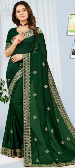 Green color Saree in Art Silk, Silk fabric with Embroidered, Sequence, Zari work