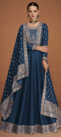 Blue color Gown in Art Silk fabric with Embroidered, Sequence, Thread, Zari work