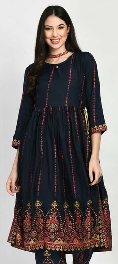 Blue color Kurti in Rayon fabric with Printed work