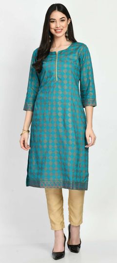 Blue color Salwar Kameez in Rayon fabric with Printed work