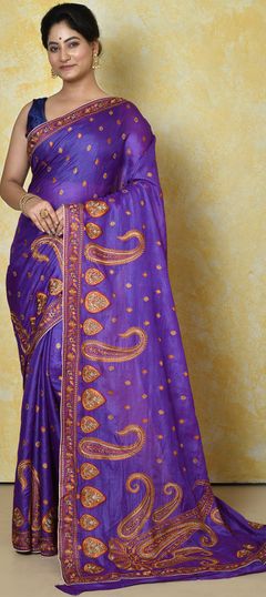 Purple and Violet color Saree in Banarasi Silk, Silk fabric with Weaving work