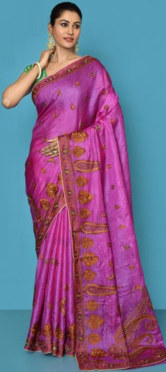 Pink and Majenta color Saree in Banarasi Silk, Silk fabric with Weaving work