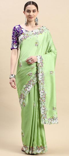 Traditional Green color Saree in Art Silk, Silk fabric with South Embroidered, Thread work : 1864769