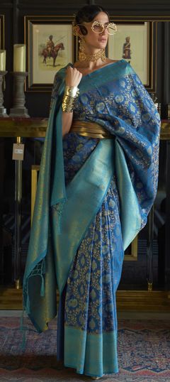 Blue color Saree in Jacquard fabric with Weaving work