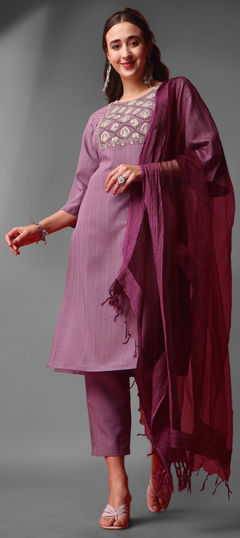 Purple and Violet color Salwar Kameez in Blended, Silk fabric with Embroidered, Sequence, Thread work