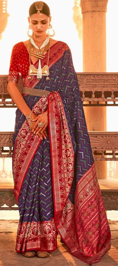 Blue color Saree in Patola Silk, Silk fabric with Printed work