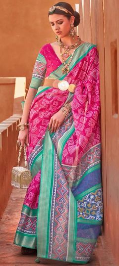 Pink and Majenta color Saree in Cotton, Silk fabric with Printed work