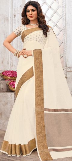 Traditional White and Off White color Saree in Organza Silk, Silk fabric with South Weaving work : 1865389