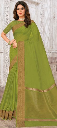 Traditional Green color Saree in Organza Silk, Silk fabric with South Weaving work : 1865390