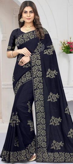 Black and Grey color Saree in Art Silk fabric with Embroidered, Zari work