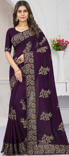 Purple and Violet color Saree in Art Silk fabric with Embroidered, Zari work