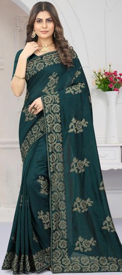 Green color Saree in Art Silk fabric with Embroidered, Zari work