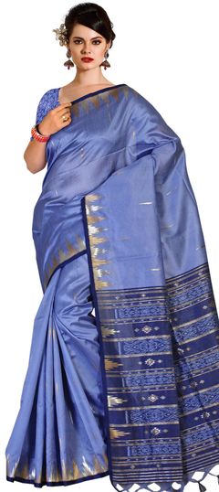 Blue color Saree in Silk fabric with Printed work