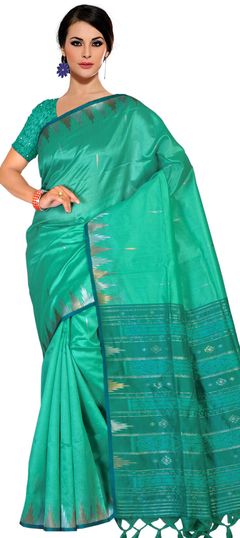 Green color Saree in Silk fabric with Printed work