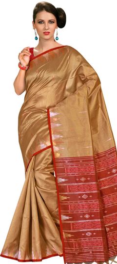 Gold and Silver color Saree in Silk fabric with Printed work