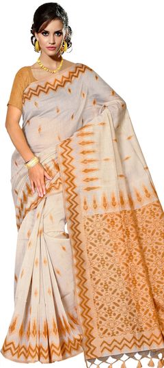 White and Off White color Saree in Linen fabric with Printed work