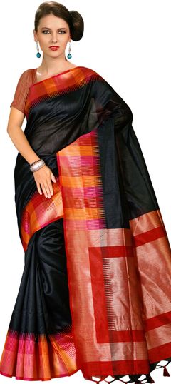 Black and Grey color Saree in Silk fabric with Weaving work