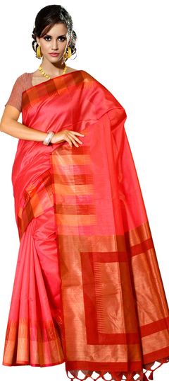 Pink and Majenta color Saree in Silk fabric with Printed work