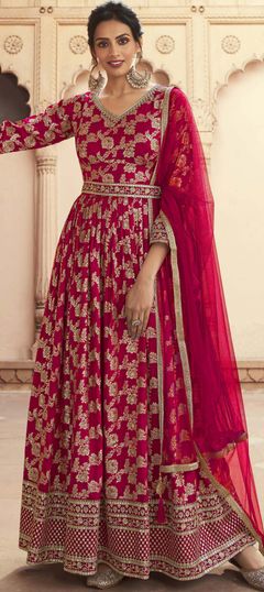 Pink and Majenta color Salwar Kameez in Jacquard fabric with Sequence, Weaving, Zari work