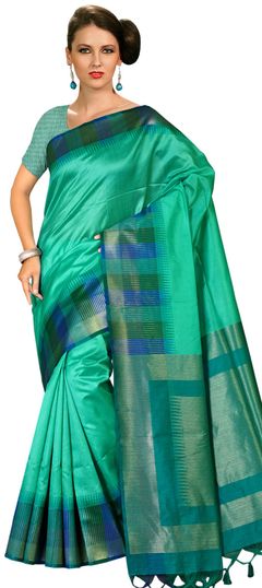 Blue color Saree in Silk fabric with Printed work