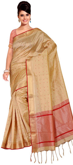 Gold and Silver color Saree in Art Silk fabric with Weaving work