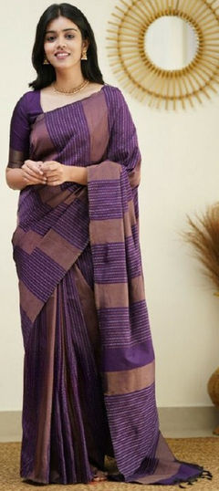 Purple and Violet color Saree in Silk fabric with Weaving work